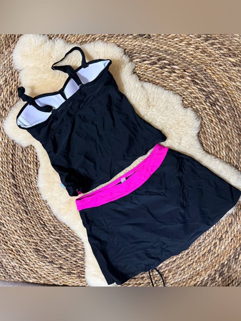 Yonique Hot Pink & Black Tankini with Swim Skirt - Picture 2 of 2